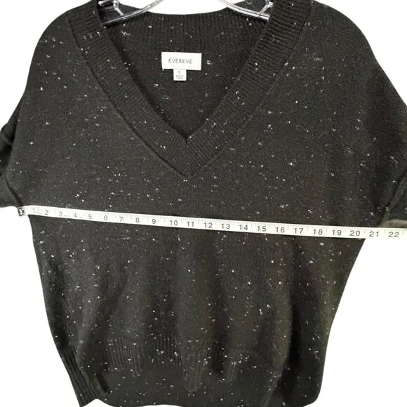 Evereve Harlow Knit Sweater S Black Speckled V Neck Drop Shoulder Pullover Cozy - Picture 6 of 12